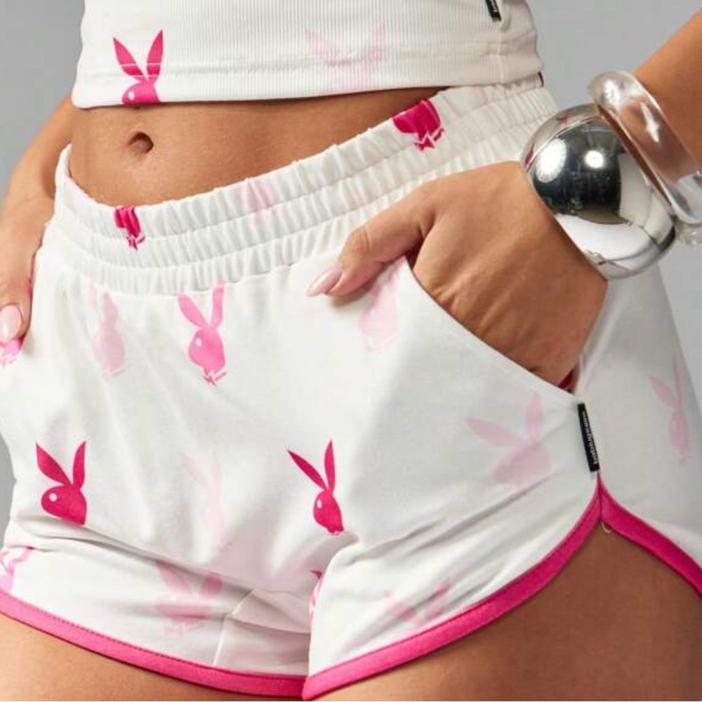 White and Pink Bunny Print Shorts